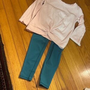Cat & Jack Soft Pink Waffle Knit Top and Aqua Leggings